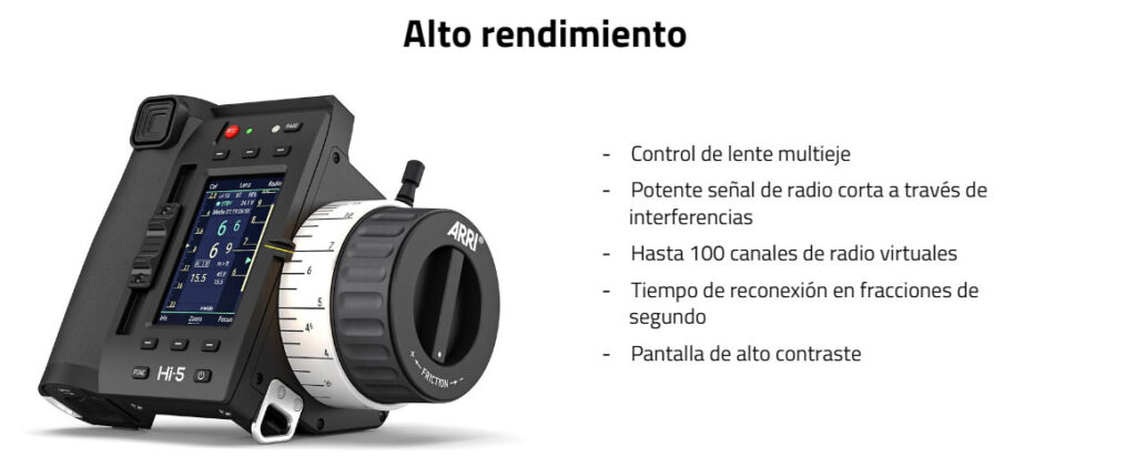 Alto rendimiento ARRI Hi-5 wireless camera and multi-axis lens control